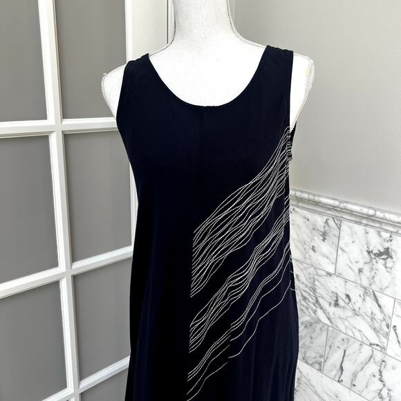 Neiman Marcus Linen Navy Blue Dress Asymmetrical Hem Maxi Medium - Picture 3 of 8